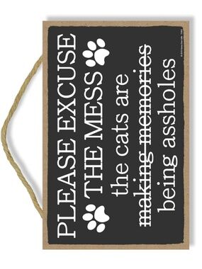 Cat Please Excuse the Mess Wood Sign